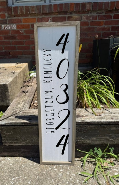Personalized zip/city/state vertical sign
