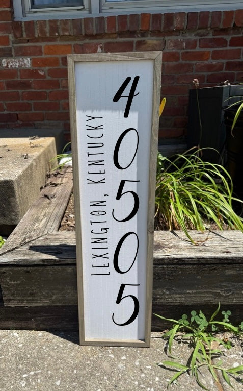 Personalized zip/city/state vertical sign